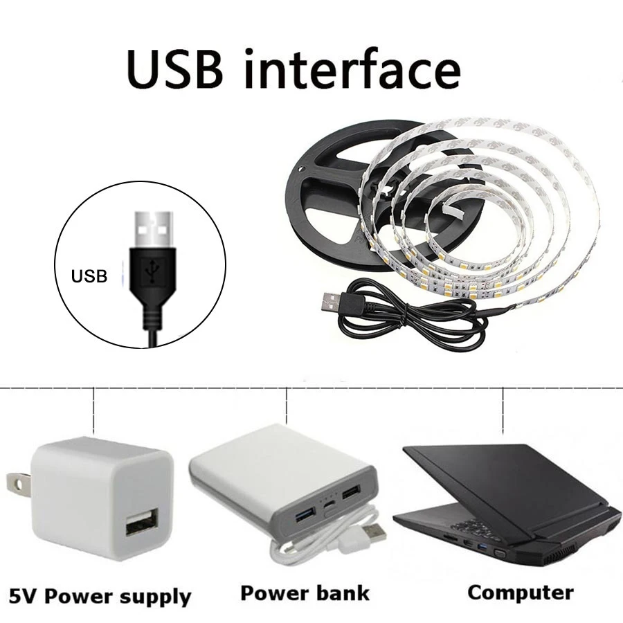 Paski świetlne LED USB 5V SMD2835 Białe ciepłe białe taśmy LED do podświetlenia telewizora Oświetlenie taśmowe do dekoracji wnętrz