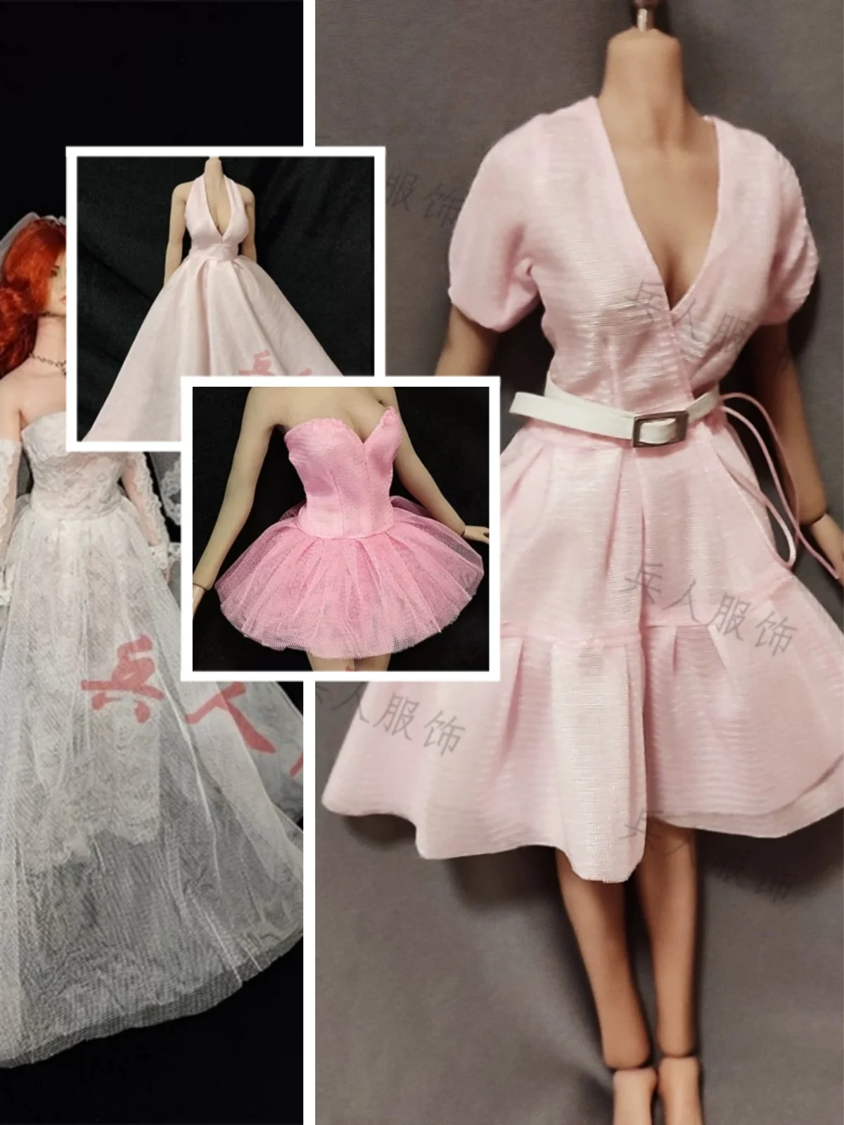 【Only Clothes】1/6 Scale Female Soldier Cross-collar Skirt Wedding Gown Tulle Skirt Halter Evening Gown Fit 12''Action Body Toys