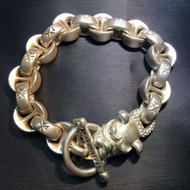 S925 Tibetan Silver Hand-made Auspicious Animal Head Bracelet Domineering Transshipment Men and Women Couple Party Gifts
