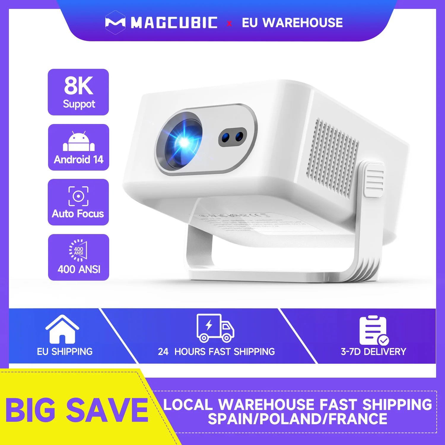 

Magcubic Android 14 Auto Focus HY300Max Portable Projector 400ANSI WiFi6 Projector Support 8K Full HD Home Outdoor Cinema HY300