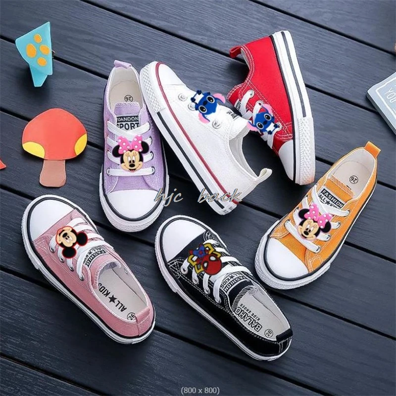 Children Sport Canvas Shoes Mickey Minnie Lace-up Girls Flat Boys Casual Shoes Kids Non-slip Comfort Sneakers Toddlers Tennis