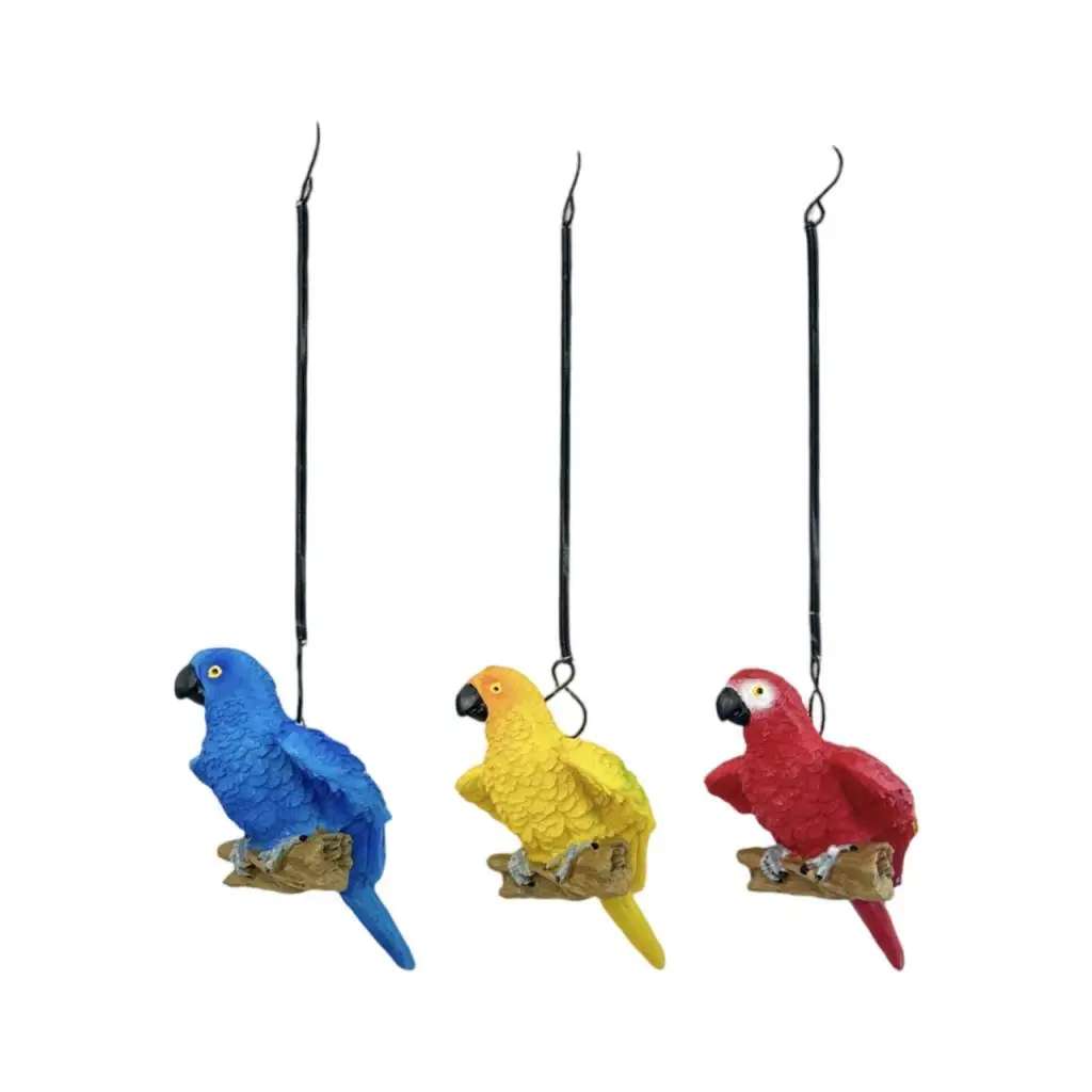 3 Pieces Hanging Garden Statues Animal Sculptures Parrot Figurines, Yard Art Decor Tree Ornaments for Balcony Patio Yard Gift