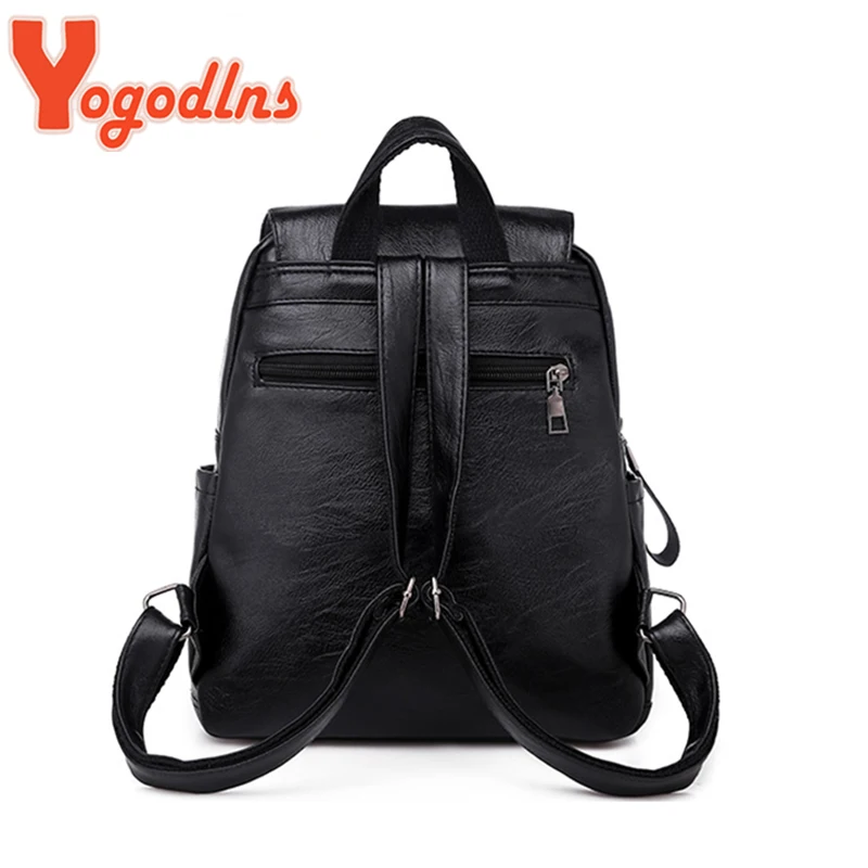 Yogodlns Luxury Backpack For Women Soft PU Leather Backpack Travel Large Capacity School Bag Double Zipper Business Knapsack