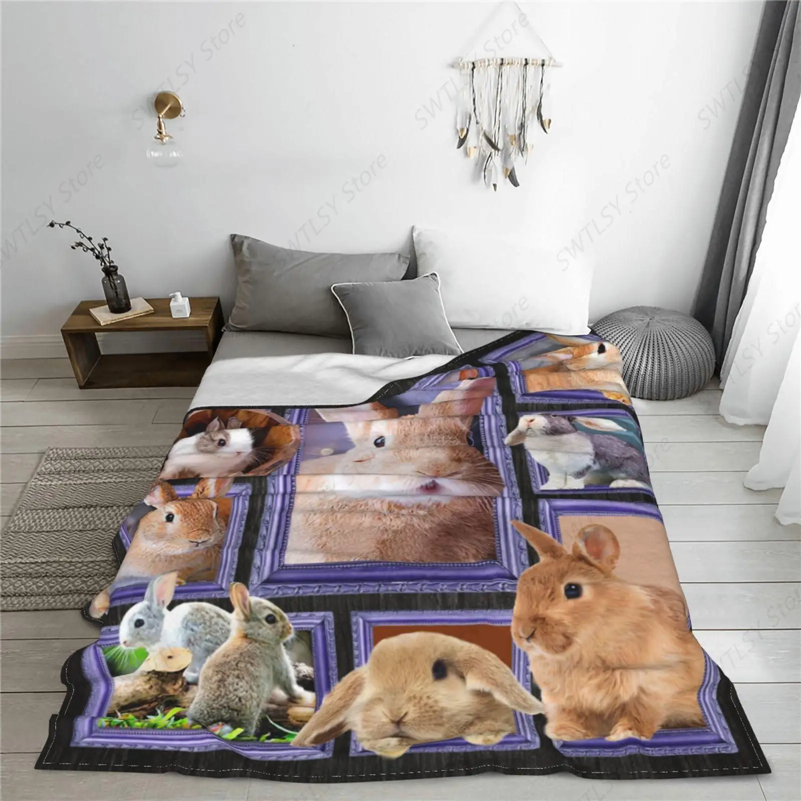 Easter Rabbit Blanket Bunny Decor Throw Blanket Super Warm Soft Plush Lightweight Fleece Flannel Animals Blanket Rabbit Gifts