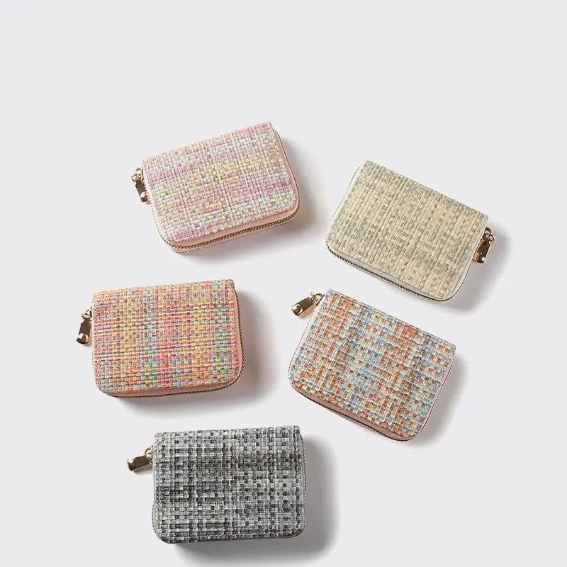 

Новый плетеный клетчатый элегантный женский короткий кошелек на молнии, портативный кошелек из искусственной кожи с 18 слотами для карт, портативный большой вместительный кошелек для карт, портмоне