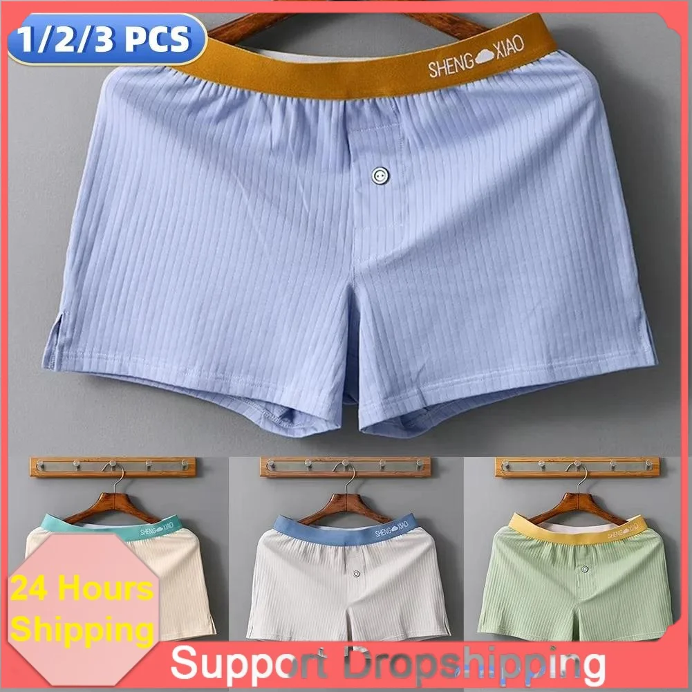 

Solid Color Cotton Mens Breathable Loose Boxer Shorts 1 2 3 PCS Comfortable Underwear Trunks Homewear Underpants