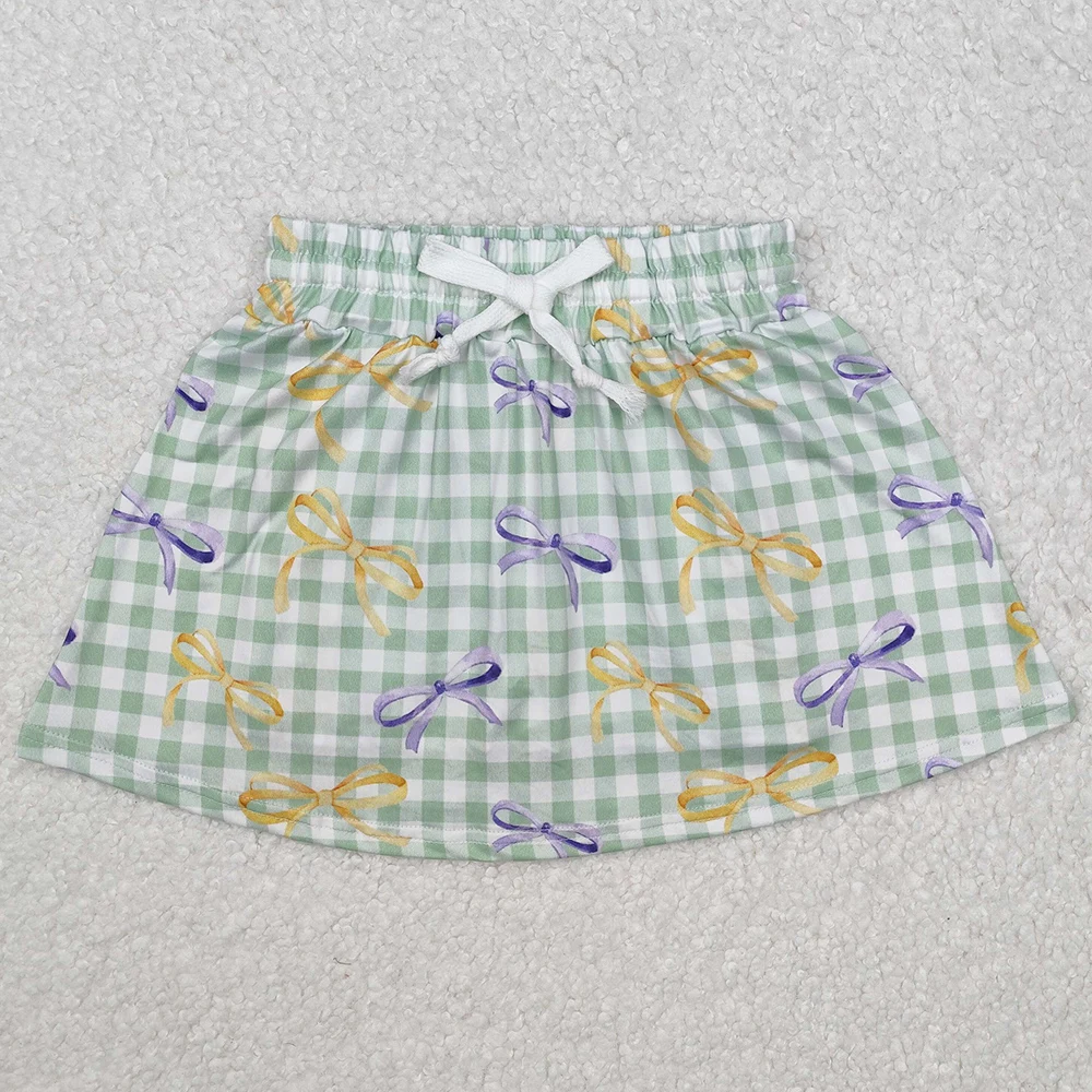 Hot Sale Baby Girls Skirts Mardi Gras Checkered Bows Boots Skort Skirts Boutique Kids Clothes Girls Skirts Children Clothing New