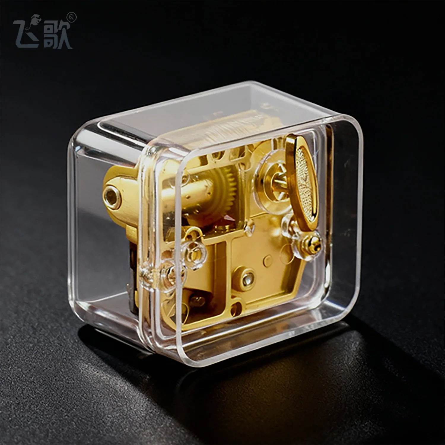 Yunsheng Vergoldete Musikbox mit Uhrwerk Schwanensee-Melodie mit Quadratischer Transparenter Musikbox – Detail 6