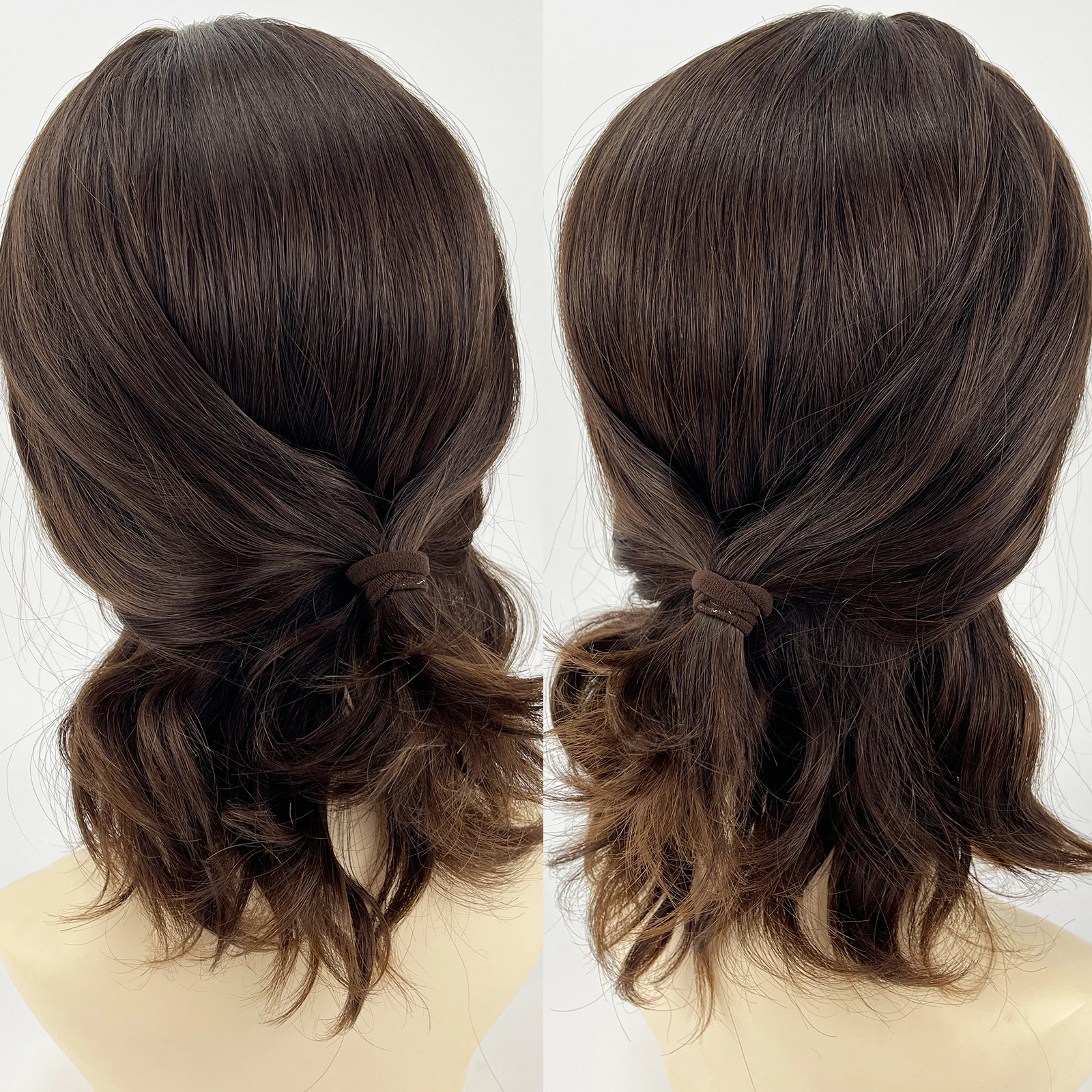 شعر بشري مموج طبيعي شعر مستعار يهودي للنساء قاعدة من الجلد الحريري مع مقاطع في شعر مستعار شعر بشري أوروبي أصلي كوشير #4