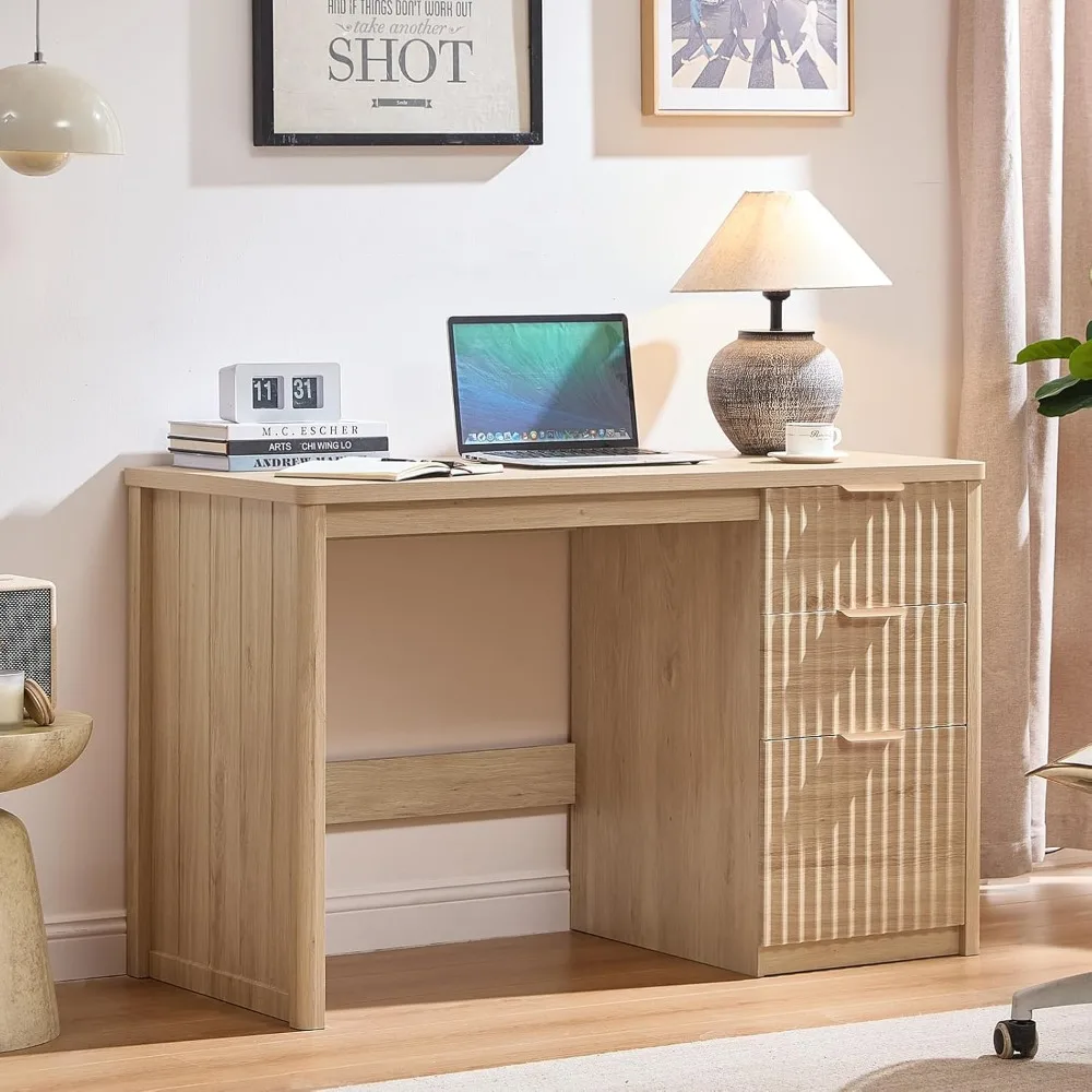 48 مكتب تنفيذي حديث مع خزانة تخزين، مكتب منزلي من الخشب الطبيعي مع درج ملفات ومقابض معدنية، شركات كبيرة #1