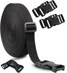 4M Nylon Webbing Strap Band with Flat Side Release Buckles Tri-Glide Slides for DIY Luggage Strap and Backpack Buckles and Strap
