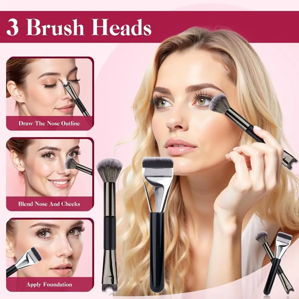Conjunto de pincéis 2 em 1 para contorno de nariz, escultura de nariz para blush, destaque, base plana, definindo em forma de u e pincel fofo, maquiagem facial
