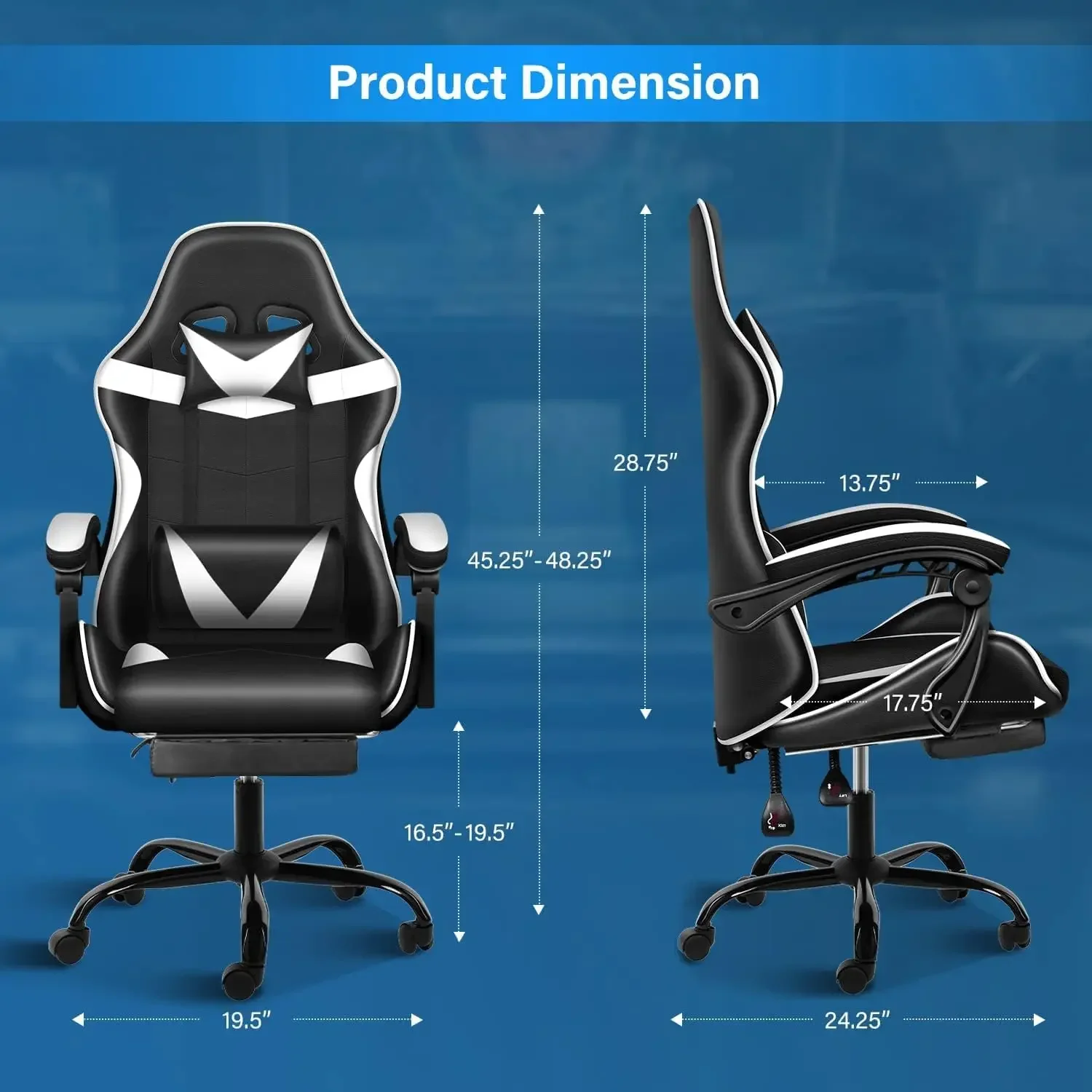 Gaming Chair with Footrest, Big and Tall Gamer Chair, Adjustable Swivel Office Chair, Ergonomic with Headrest and Lumbar Support