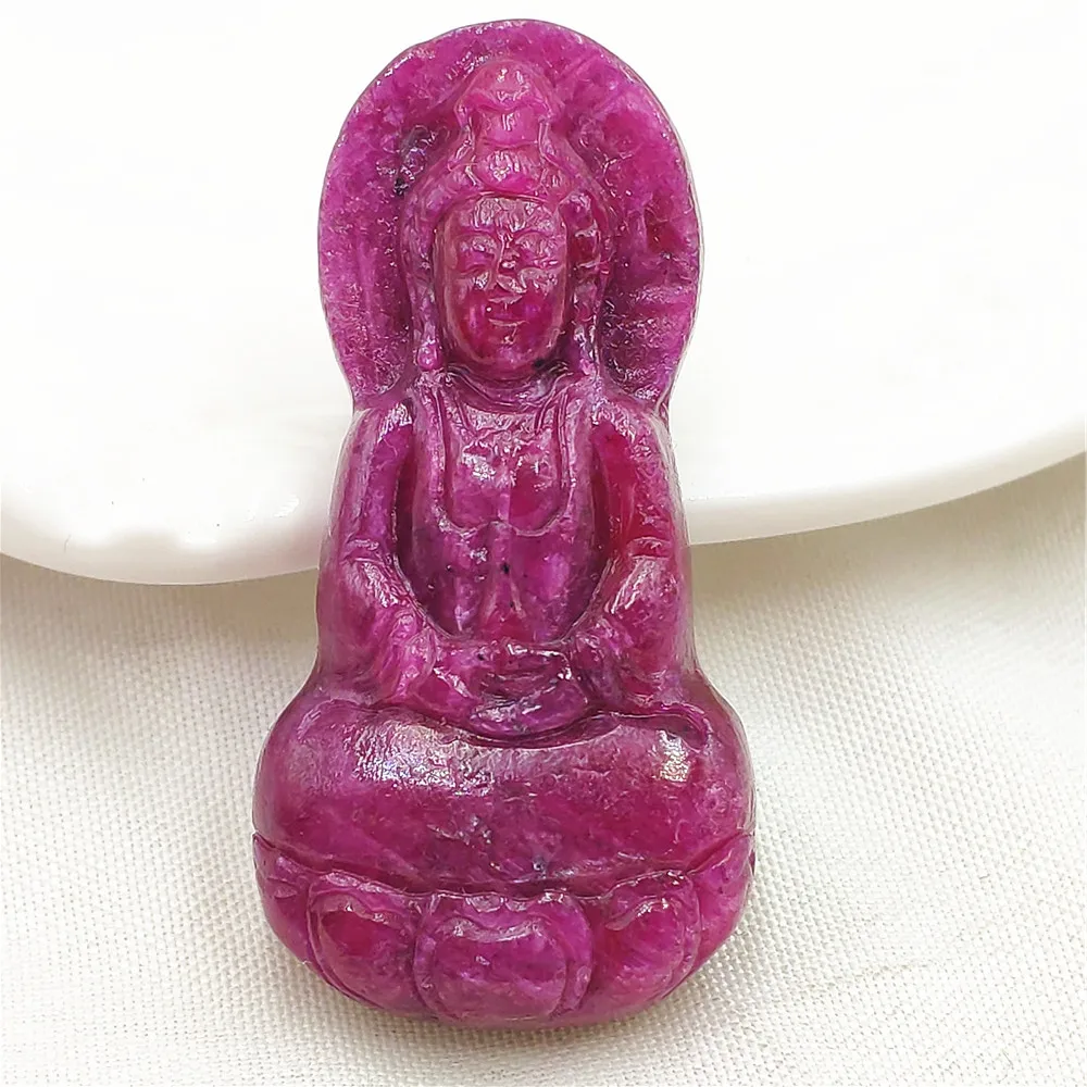 Natural Red Ruby Buddha Pendant Necklace Women Men Guanyin The Buddha Gemstone Ruby Tumbled Rubi Pendant Jewelry AAAAAA