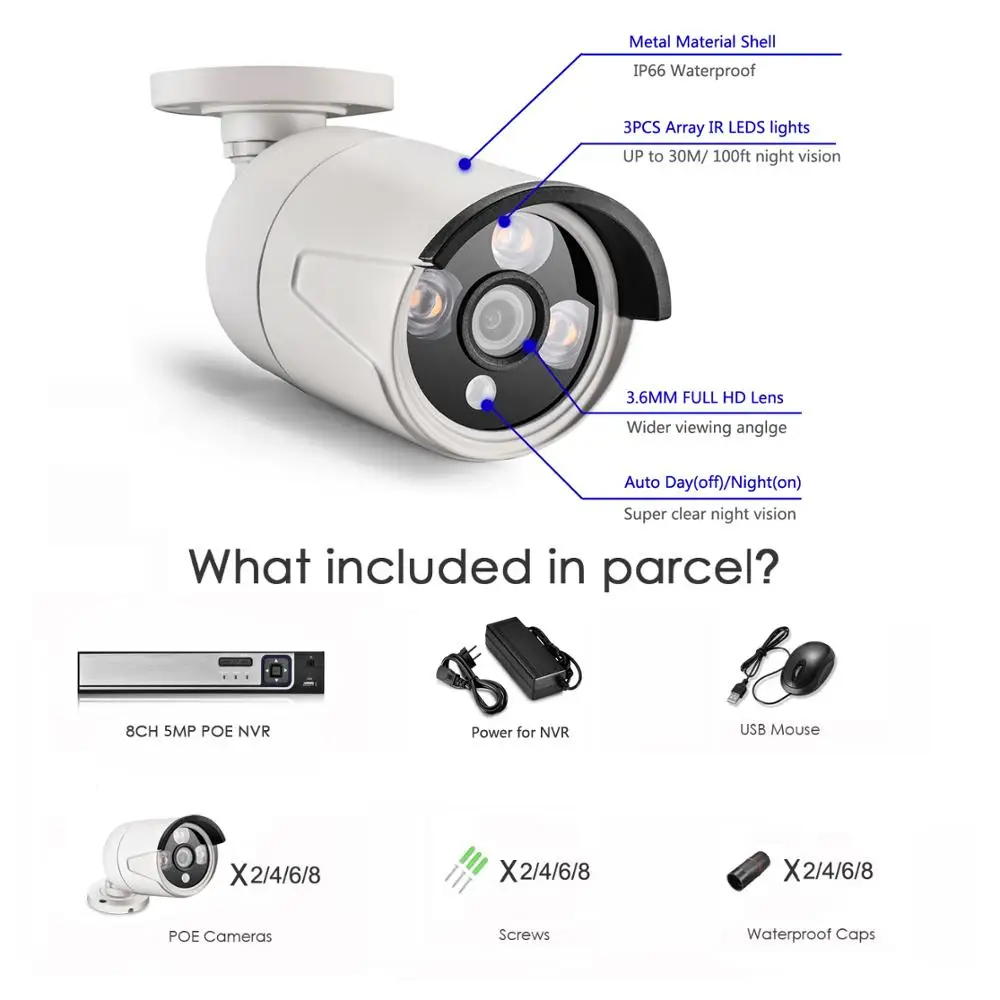 Gadinan 8CH 4K Camera Motion Detection CCTV Security Cameras Systems IP Home Audio Monitoring POE NVR Surveillance Camera Set