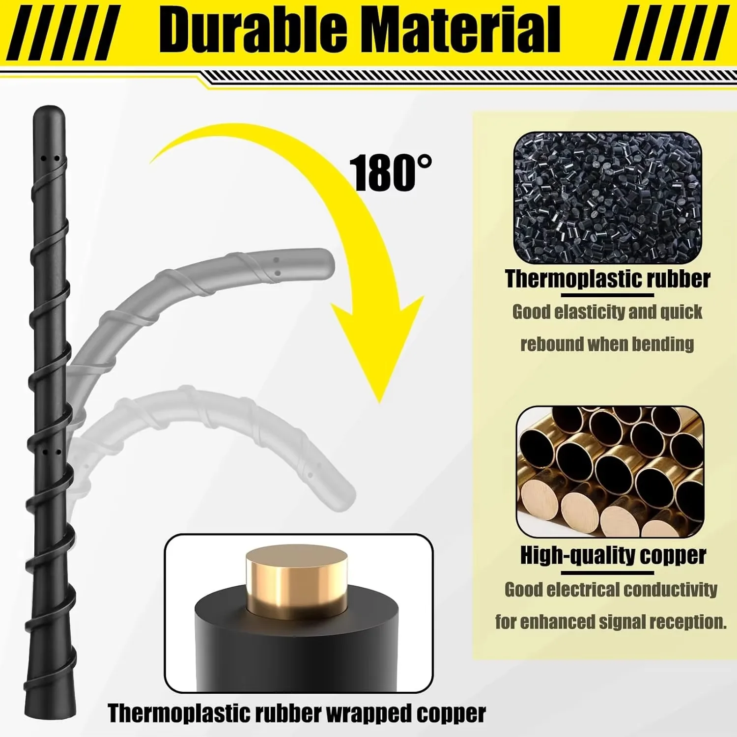 Car radio antenna spiral shape black glue stick antenna, external roof radio stability,For Jeep Grand Cherokee, Ford Raptor F150 view 3