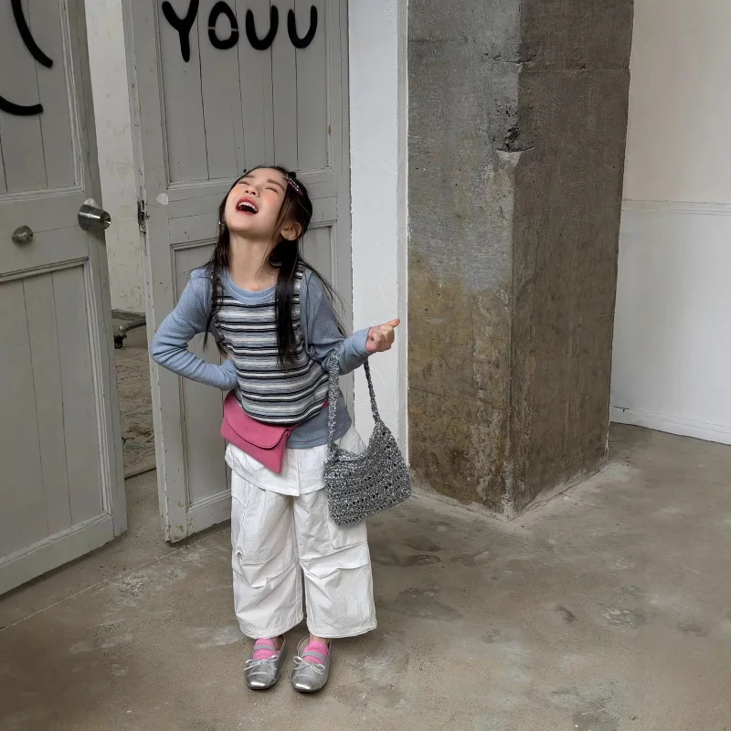 

Fuguo Girls' Two-Piece Set2026Spring and summer new striped vest set for baby girls, trendy children's knitwear