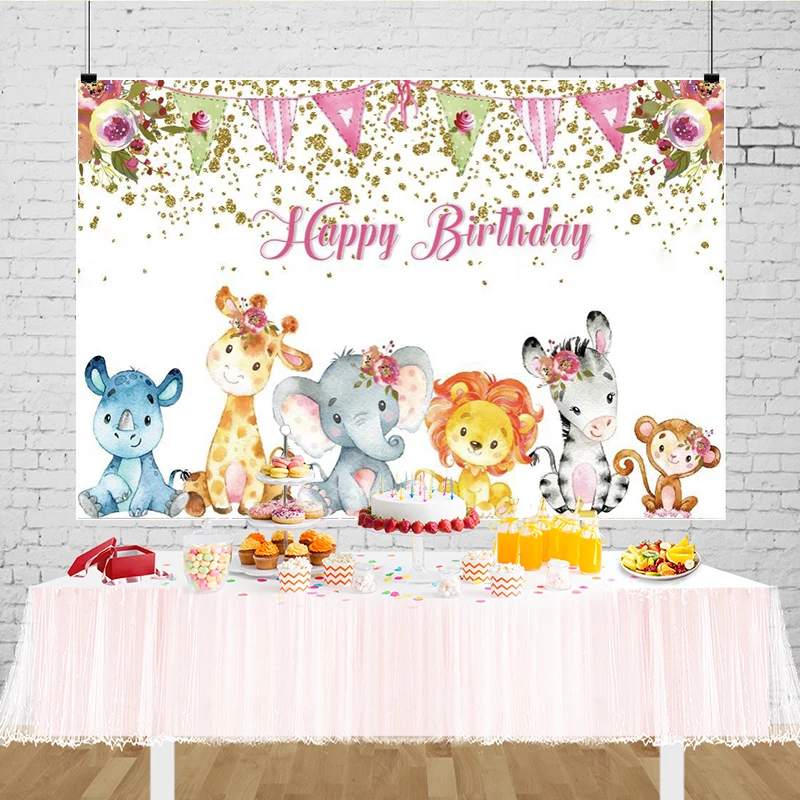 Декорации джунглей, дневной сафари, тематика дня рождения, для девочек, детский душ, дикий лес, животное, фон для фотосъемки, мультфильм