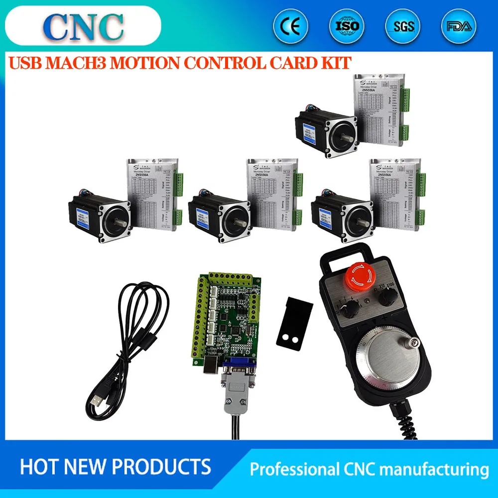 

USB mach3 motion control system 4-axis cnc kit 556 stepper motor driver nema 23/57 stepper motor 3nm emergency stop handwheel