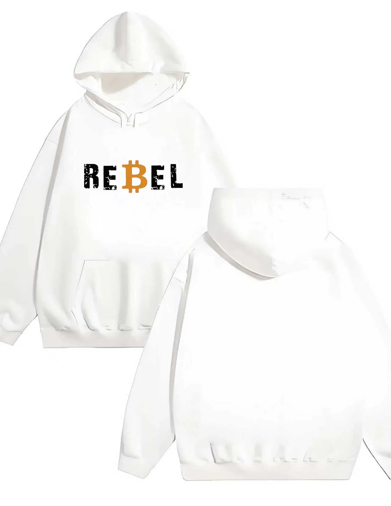 2025 New Rebel Bitcoin Print Felpa con cappuccio 330g Cotone pesante Streetwear Unisex Casual Pullover Uomo Donna Moda Felpe con cappuccio alla moda
