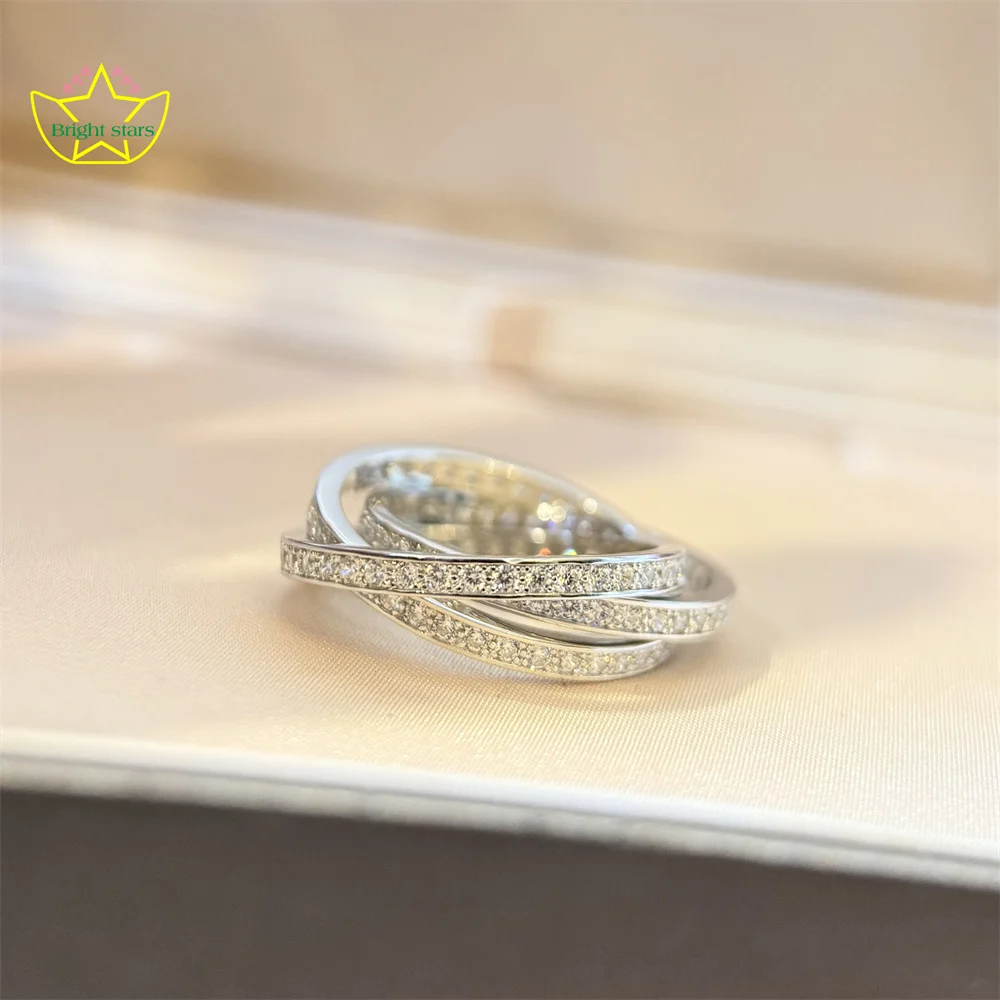 

Bright Stars 925 sterling silver full diamond three-rings ring fashion women hand fine jewerly