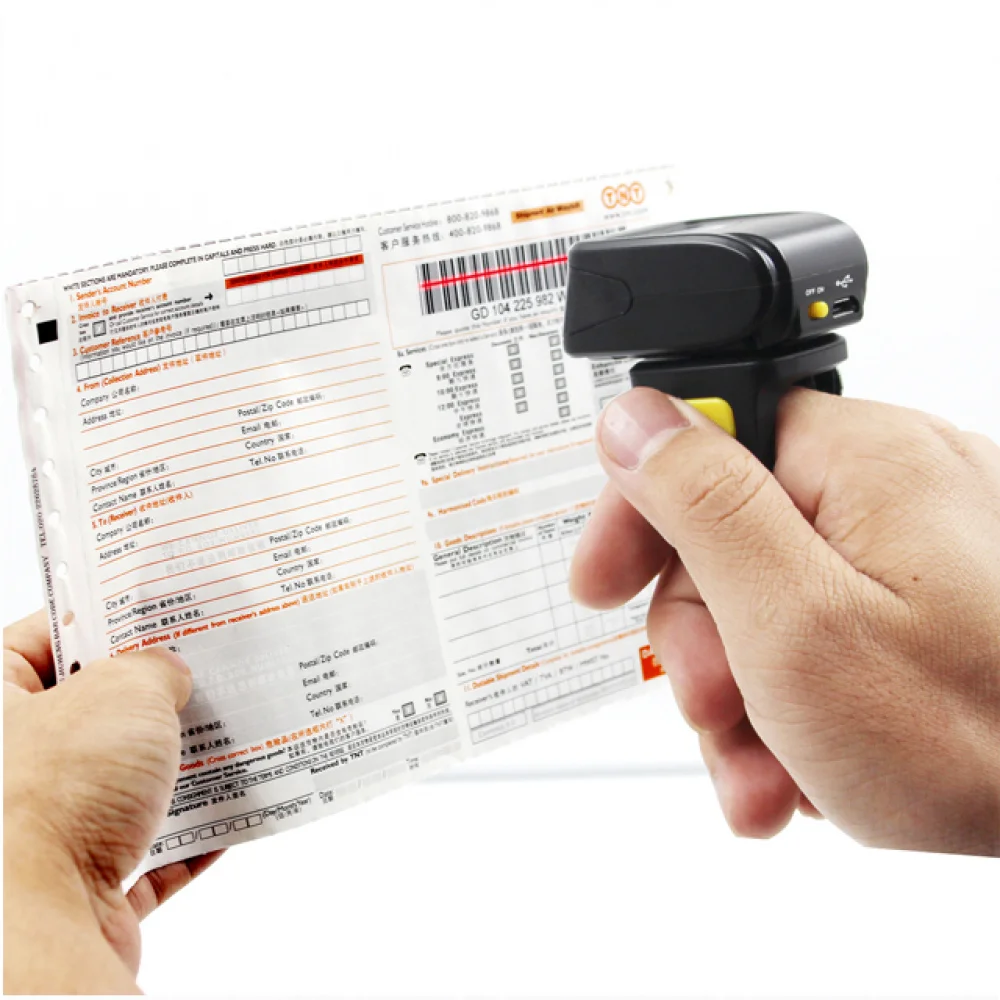 Wearable Finger Ring QR Code Scanner, Mini Portable 2D Wireless Barcode Scanner Handheld Reader for Phone
