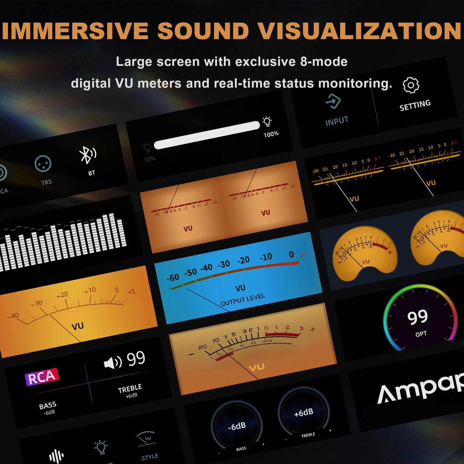 Ampapa D1 HiFi ستيريو بلوتوث 5.2 مكبر للصوت 2.0 قناة الصوت المنزلي أمبير مع مقياس VU الرقمي HPF 300Wx2 #5