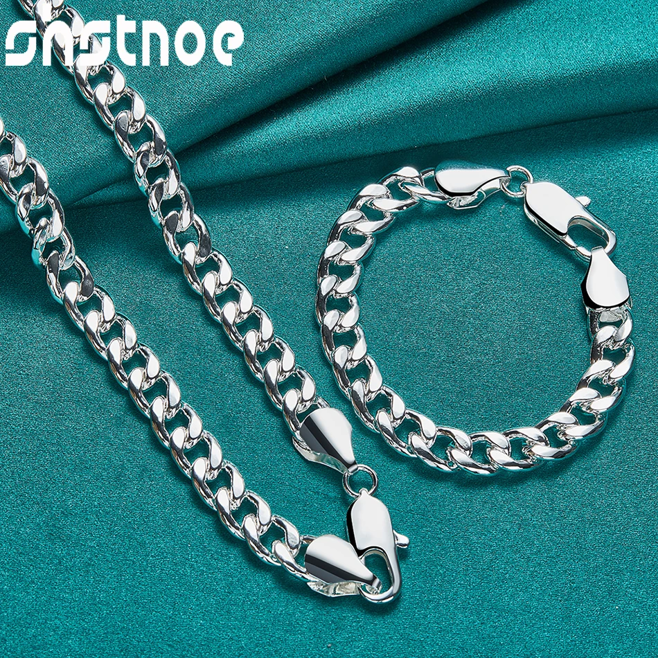 

SHSTONE 2pcs 925 Sterling Silver 10mm Necklace Bracelets Jewelry Sets For Woman Wedding Party Engagement Fashion Gifts Wholesale