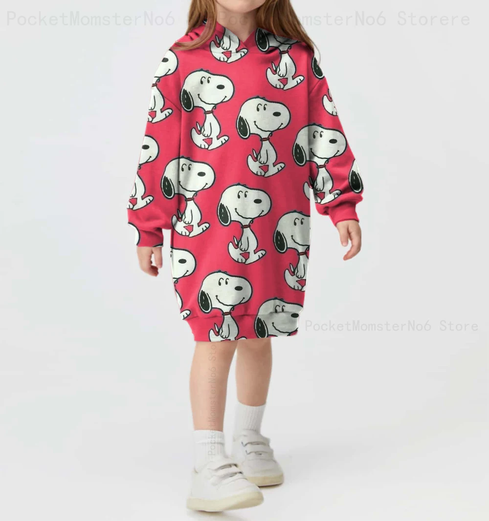 2024 New Disney Girls Loose and Comfortable Long Sleeve Hoodie Dress Snoopy Simple Autumn and Winter Hoodie Dress