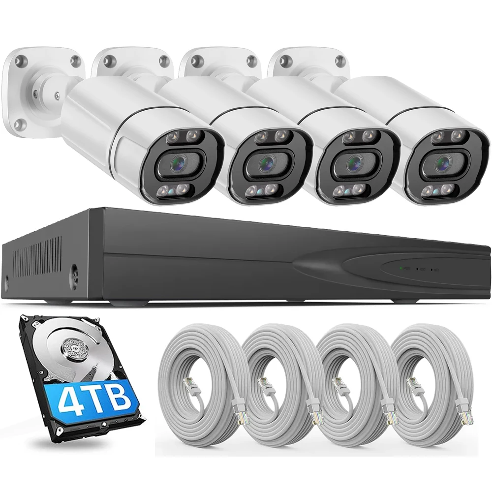 

Системы камер наблюдения 4K, наружные 4-канальные/8-канальные комплекты PoE NVR, 5 Мп, 8 Мп, Ai, обнаружение цвета, ночная безопасность, IP-камеры, наборы Seetong APP