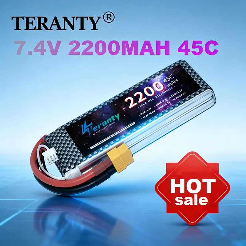 TERANTY 7,4 V 2200 mAh 2S 45C Lithium-Polymer-Akku mit XT60/T/XT30/JST für ferngesteuertes Spielzeug für RC-Trucks, Flugzeuge, Hubschrauber, UAV
