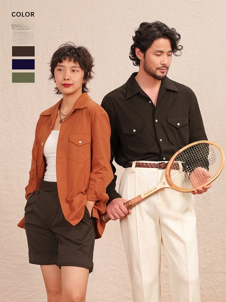 

Cultum Lightweight Breathable Air Cotton Cuba Collar Long Sve Casual irt Men's Pure Color Sportswear Busin Gentleman