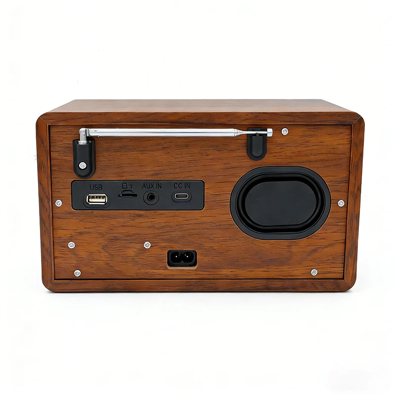 Retro Wooden Wireless Bluetooth Speaker Portable Mini Audio FM Radio Alarm Clock USB TF AUX Function