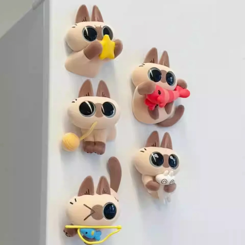 시암 고양이 블라인드 박스 - 미스터리 피규어 인형 냉장고 자석 힐링 모멘트 선물 아즈키 아즈키산 트렌디한 수집용 장식품
