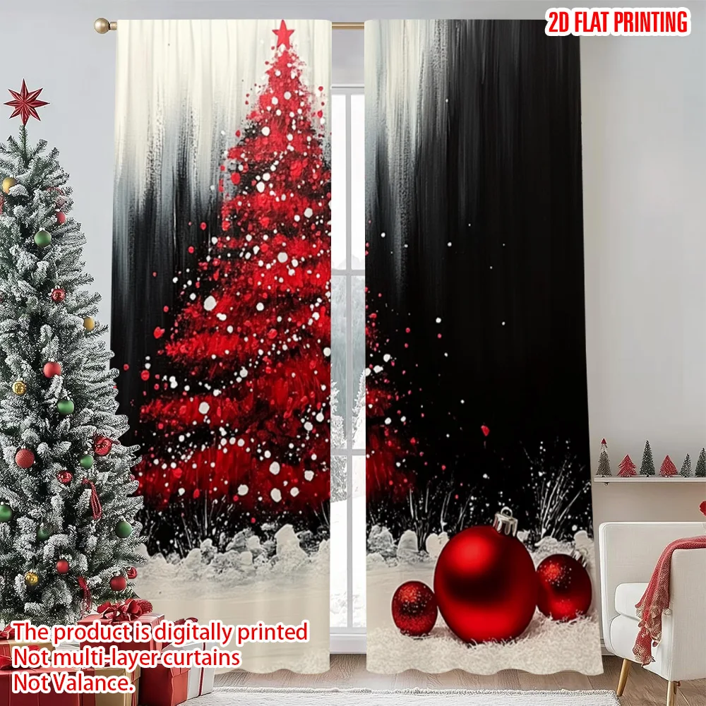 

2pcs 2D flat printing Merry Christmas Popular Drapes christmas trees4 Versatile Durable Polyester Without Electricity Holiday