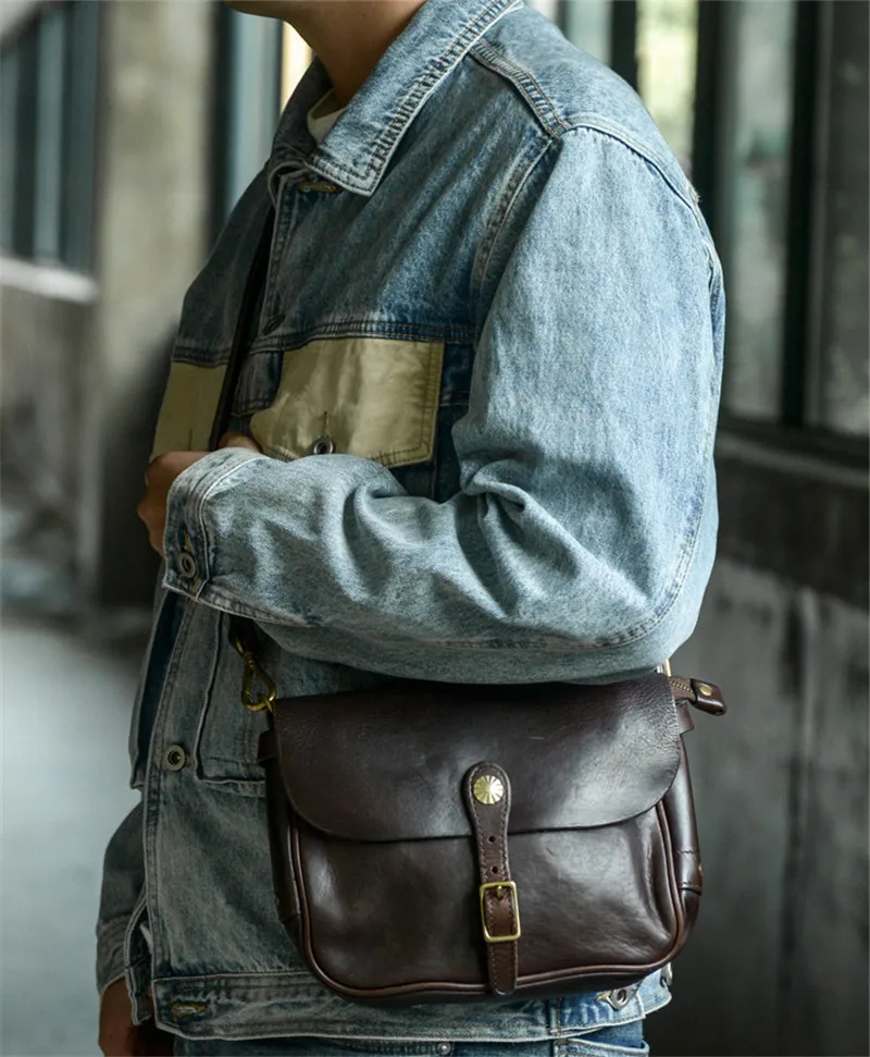 Hochwertige Luxus Echt leder Herren Schulranzen Mode wochen ende Outdoor täglich natürliche echte Rindsleder Teenager Schulter Umhängetasche – Detail 3