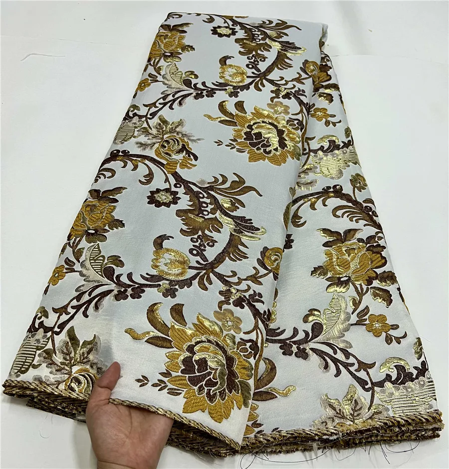 Fashion African Brocade Jacquard Luxury Fabric Nigerian Damask Cloth Gilding Lace Material Flower Brocard Tissu 5 Yard DJB35