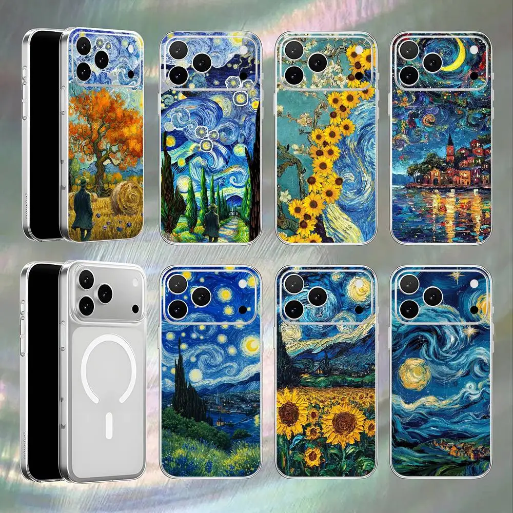 

van Gogh The Starry Night Phone Case For iPhone 17,16,15,14,13,12,11,Pro,Max,Plus,E,Air,Mini Magnetic Frosted Clear