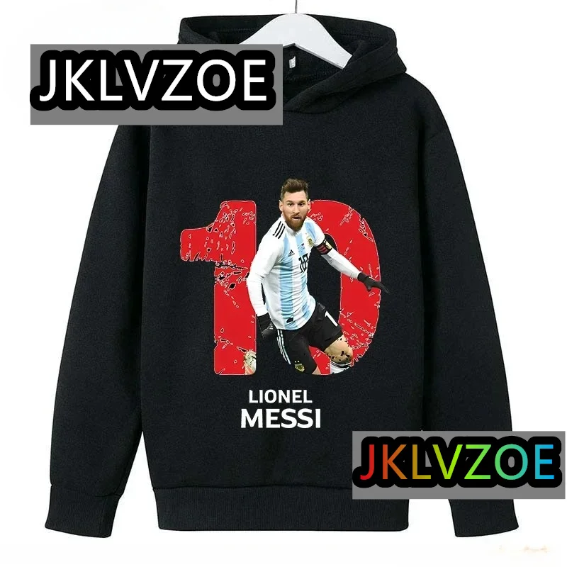 

Children's Sports Hoodie Spring Autumn Children's Clothing Football Fans Print Hooded Casual Black Tops For Boys and Girl Messi