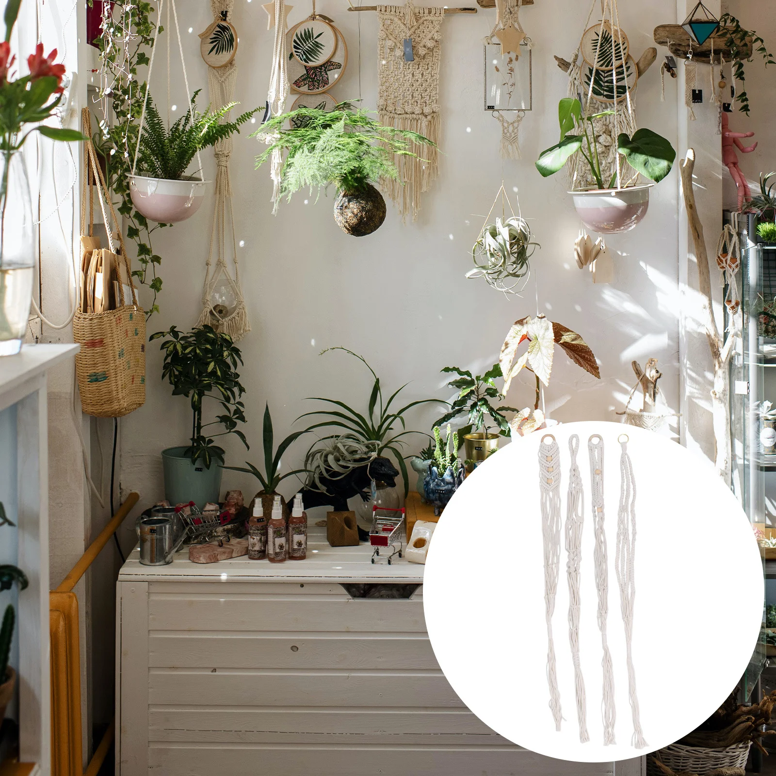 

4Pcs Cotton Rope Flowerpot Net Bag Hand Knitting Design Durable Plant Holder Indoor Outdoor Patio Balcony Kitchen