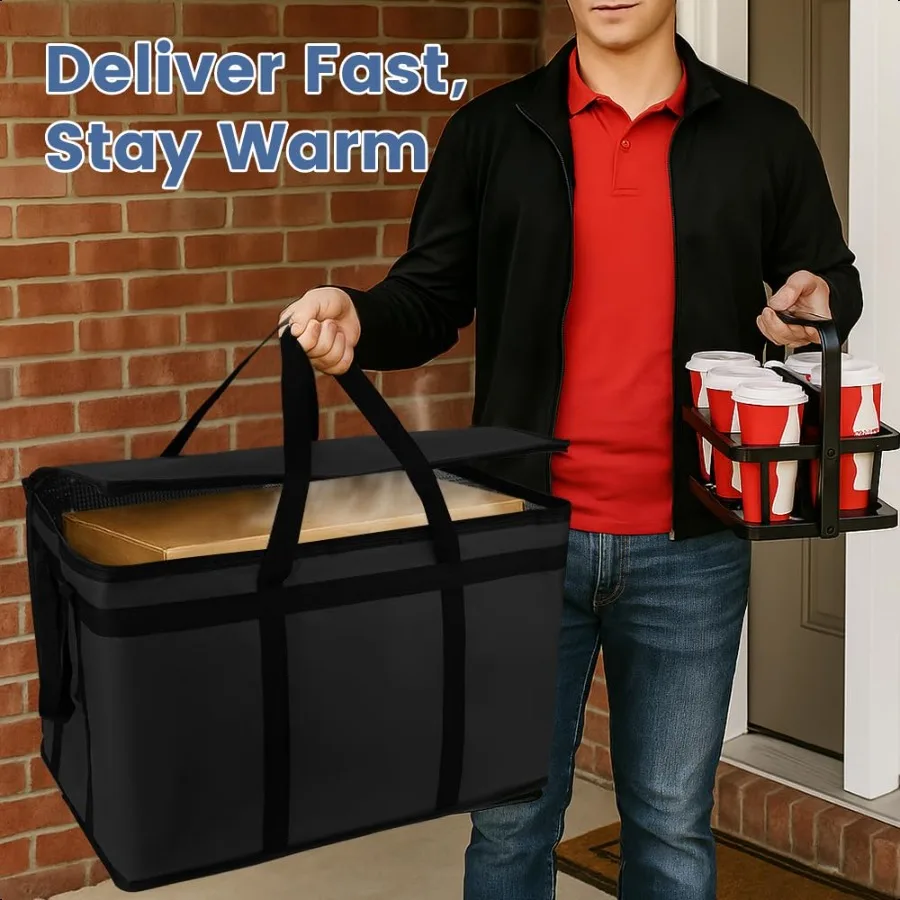 حقيبة توصيل الطعام المعزولة المبردة حامل المشروبات مع قاع صلب XXX أكياس بيتزا كبيرة لـ Doordash Uber أكل البقالة تقديم الطعام T