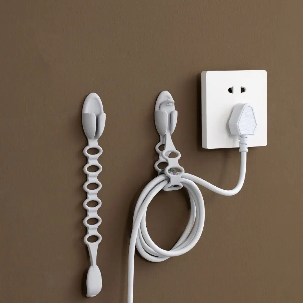 Soportes creativos para cables de extensión de silicona, autoadhesivos, color gris, gestión de cables, organizador de cables de datos Flexible para cocina, 3 uds.