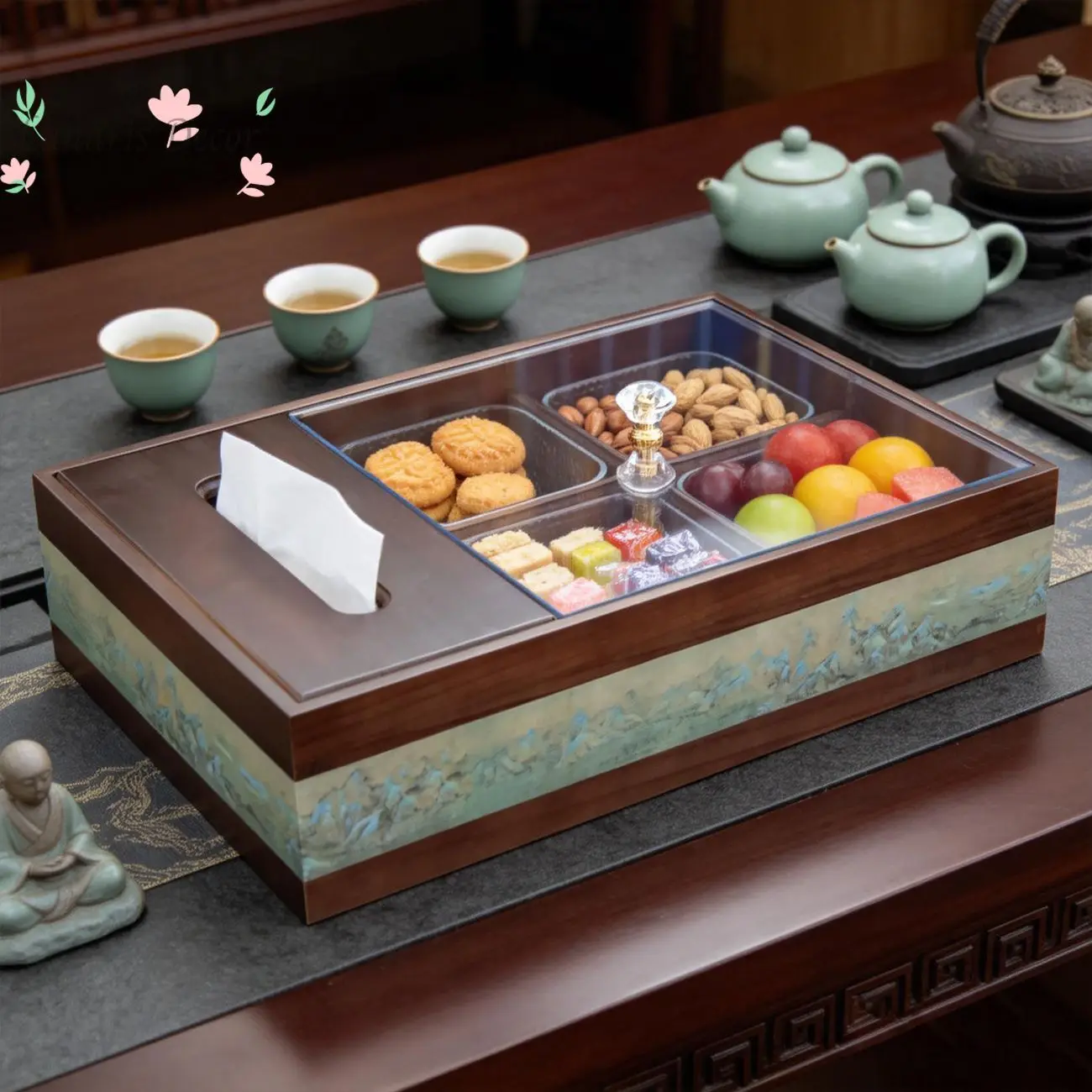 Solid wood dried fruit box Home hotel B & B fruit storage box High value solid wood drawing carton 2-in-1 fruit plate