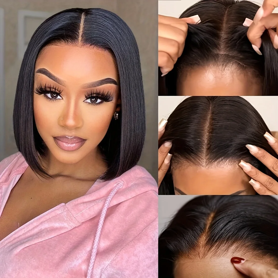 

Natural Black Women Glueless Wigs 4x4 Short Bob Wigs Bone Straight Lace Closure Human Hair Wigs for Women Brazilian pre plucked