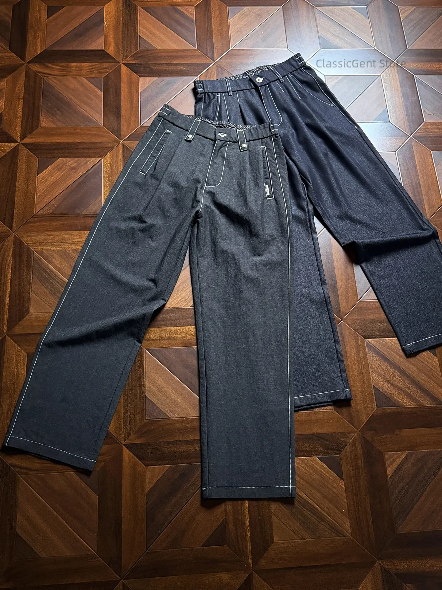 Bright line three-dimensional pleated 7.7OZ vertical straight casual pants, dry and not sweaty