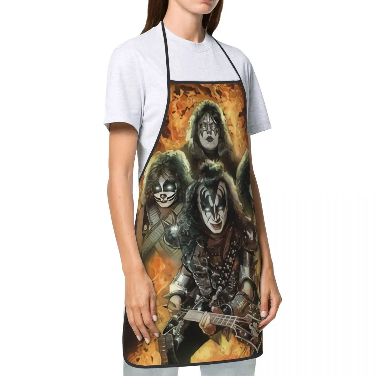 Custom Kiss Rock Metal Band Apron for Women Men Unisex Bib Kitchen Cooking Tablier Cuisine Chef Painting