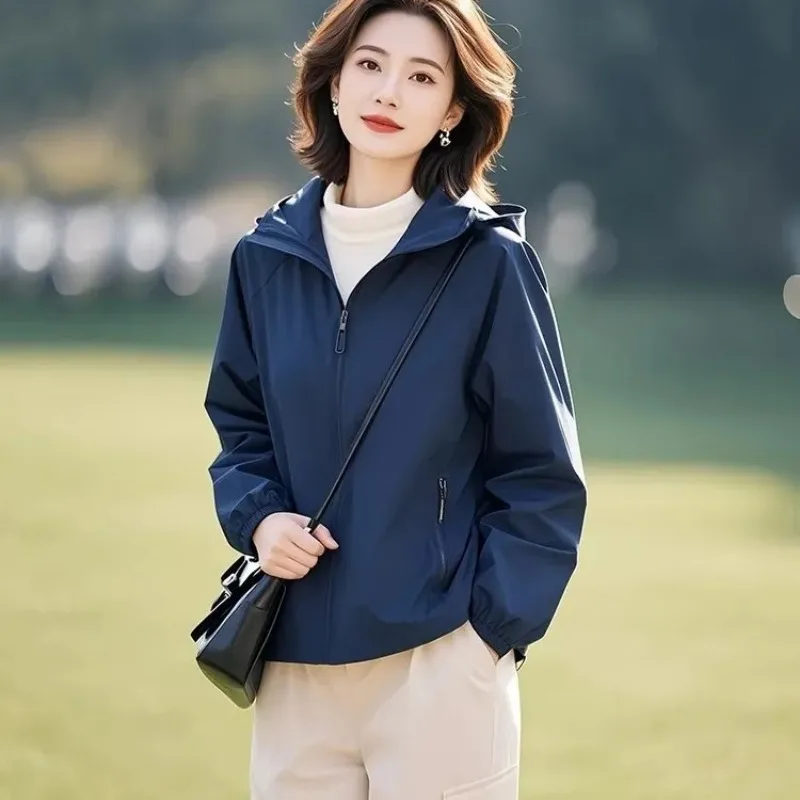 Veste bleue à capuche pour femmes, vêtements uniques, décontractés, haut de gamme, à la mode, nouvelle collection printemps 2025