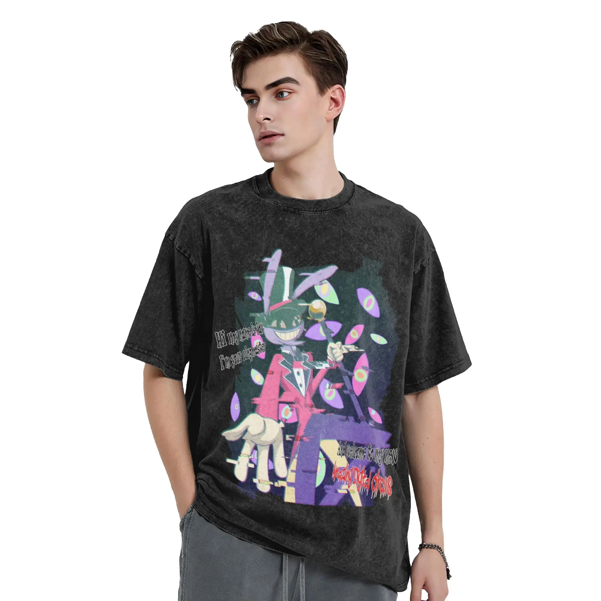 Cartoon Digitals Circus Jax Washed T Shirts Streetwear Vintage T-Shirts  Tees Men Women Short Sleeve Street Graphic