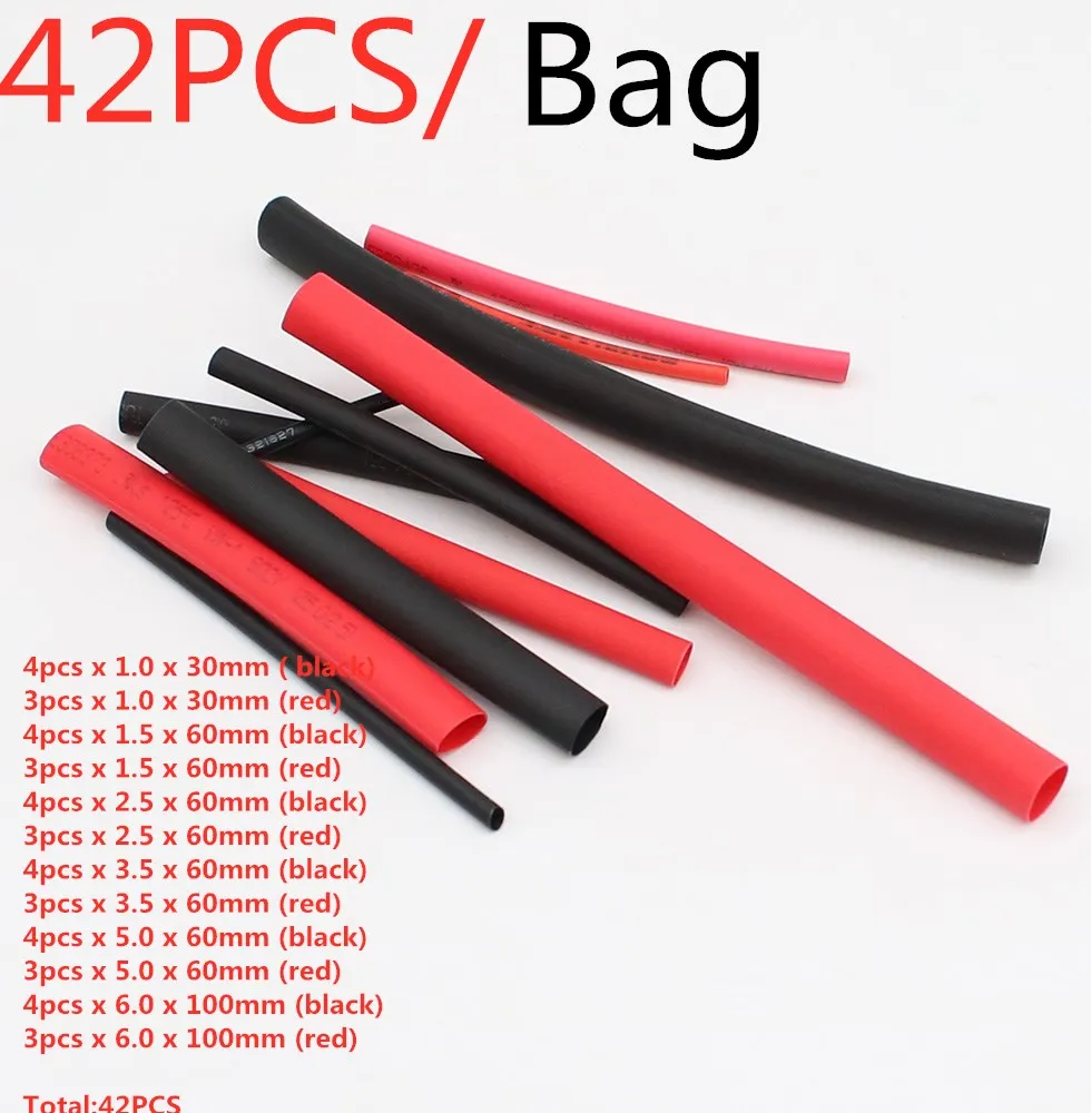 42PCS black red 2:1Heat Shrink Tubing Insulation Shrinkable Tube Sleeving Assortment Polyolefin Ratio Wrap Wire Cable Sleeve Kit