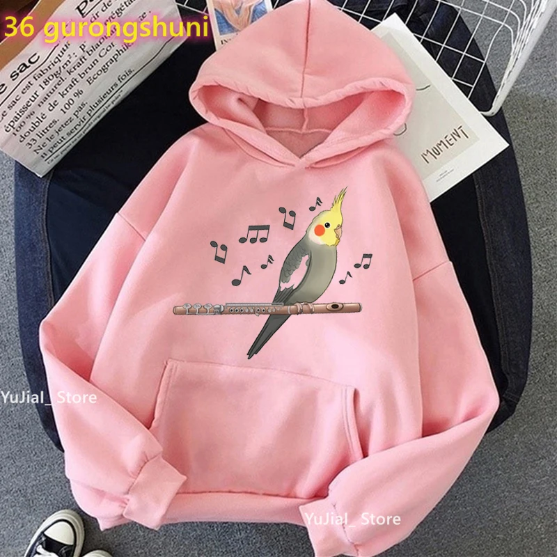 Bird Portrait Cockatiel Love Music Print Cap Hoodie Women Clothes 2022 Funny Sweatshirt Femme Winter/Spring/Autumn Tracksuit